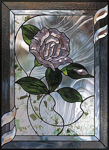 window made using amethyst rose bevel cluster